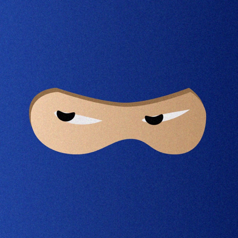 Lee Cogswell's mark: a masked ninja face on a deep blue square
