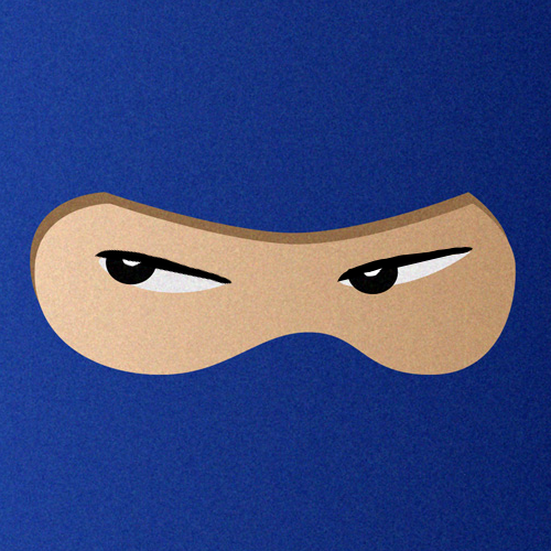 Lee Cogswell's mark: a stylized masked ninja face on a deep blue square